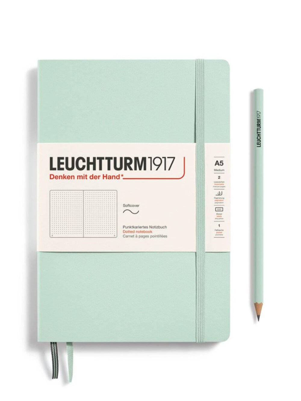 Leuchtturm1917 A5 Dotted Notebook Mint | Softcover | Bullet Journal | Aesthetic